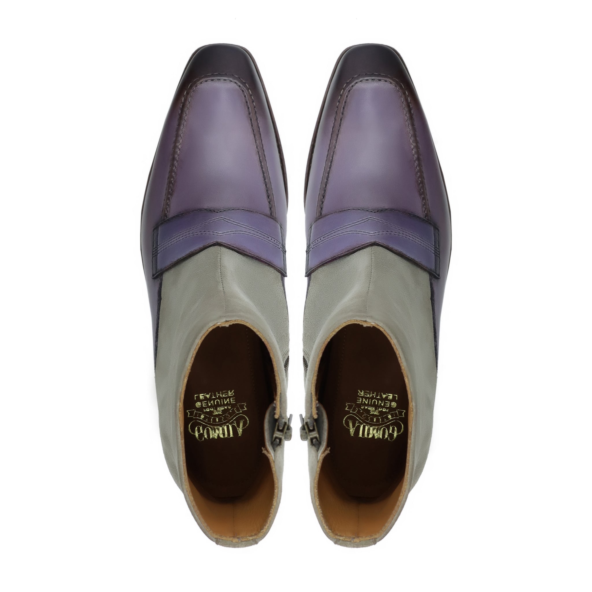 Kansas - Men's Burnished Purple Calf Leather and Steel Grey Kid Suede Chelsea Boot